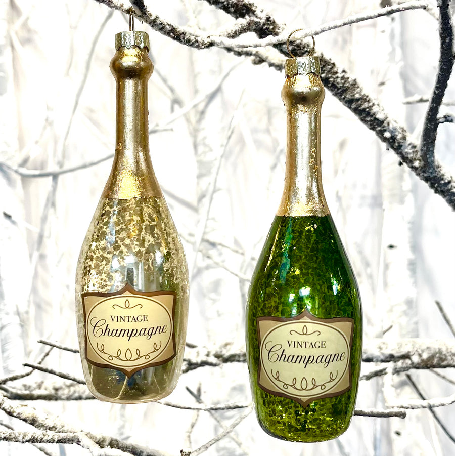 Champagne Bottles Tree Bauble Duo