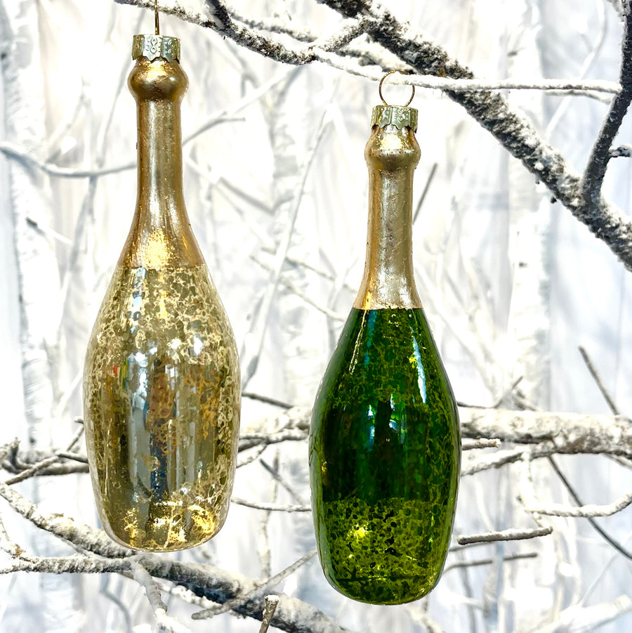 Champagne Bottles Tree Bauble Duo