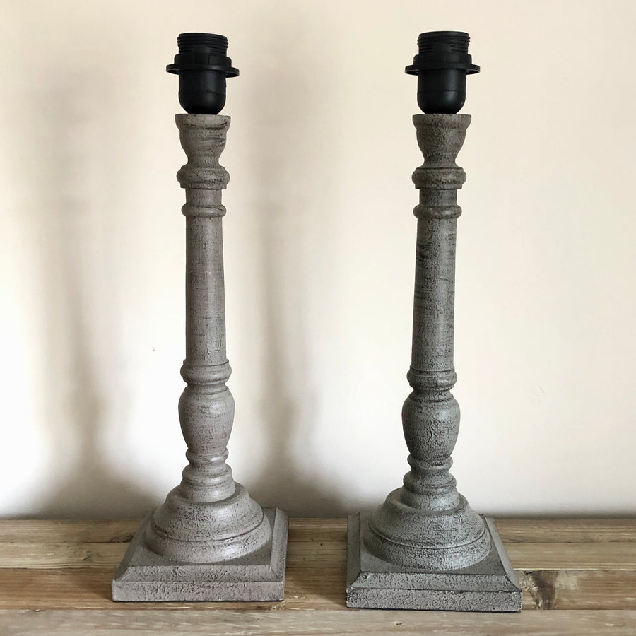 French Grey Turned Lamp Bases