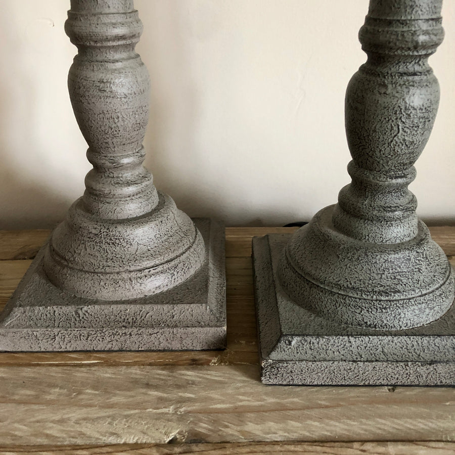 French Grey Turned Lamp Bases